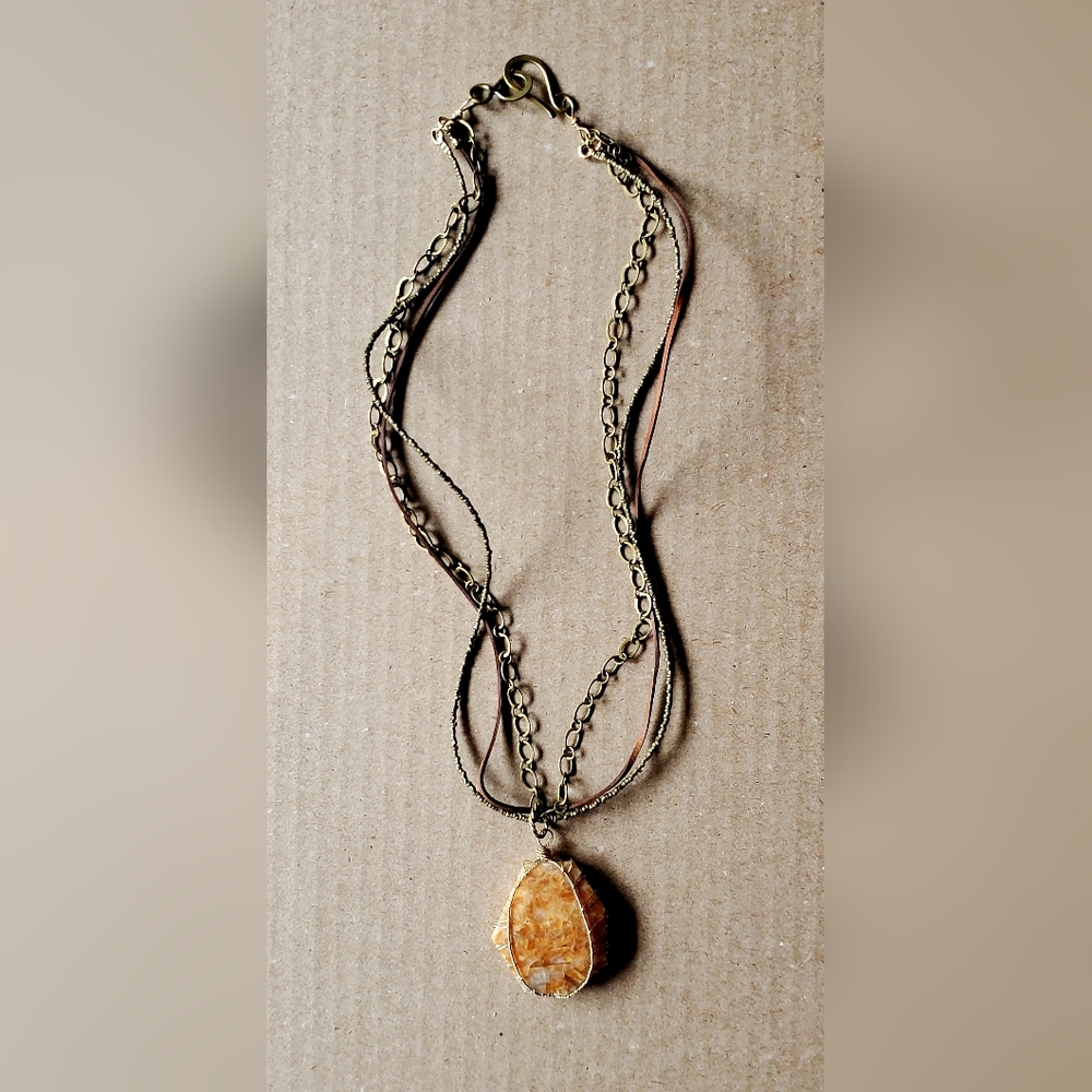 Lucky Brand leather, metal, natural stone necklace
